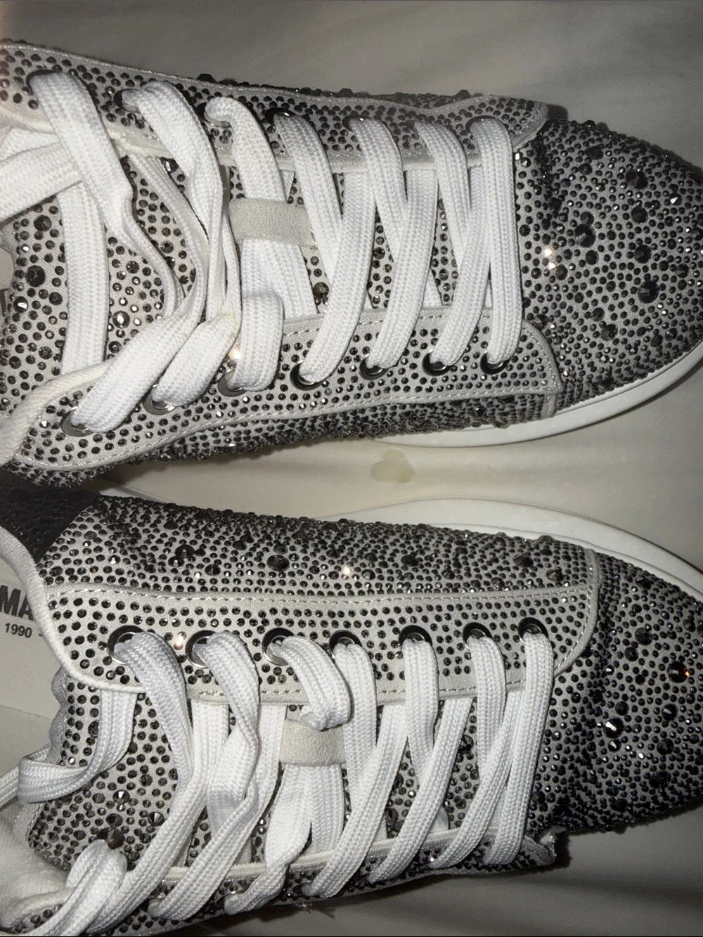 Steve Madden White and Silver Crystal-Embellished Men's Sneakers